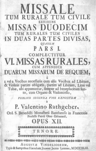 Deckblatt der Tenorstimme zur Zweitauflage von Opus XII Pars I aus der Dombibliothek Fritzlar 1743